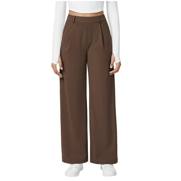 Olyvenn High Waisted Work Pants for Women Business Casual Outfits 2025 Office Dress Pants Trousers with Pockets Coffee L
