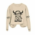 thumbnail image 1 of Olyvenn Highland Cow Shirts for Women Cute Funny Graphic Western Cowgirl Sweatshirts Long Sleeve Country Pullover Tops Loose Khaki L, 1 of 3