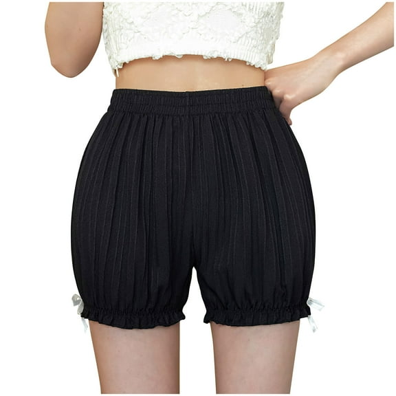 Olyvenn Holiday Stylish Women's High Waist Pleated Bloomers Shorts with Ruffle Hem Bowknot Shorts for Women Trendy Black 16