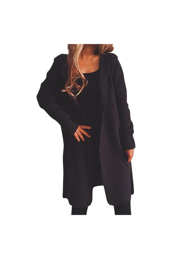 Hooded Autumn Long Sweater Cardigan Blouse Fashion Women's Plus Size Loose Casual Long Sleeve Female Leisure Tops Black XL