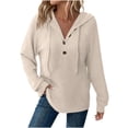 thumbnail image 1 of Olyvenn Hoodies Sweatshirt for Women Waffle Long Sleeve Oversized Sweaters Drawstring Button V Neck Casual Pullover Tops Beige XL, 1 of 6