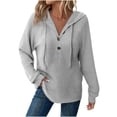 thumbnail image 1 of Olyvenn Hoodies Sweatshirt for Women Waffle Long Sleeve Oversized Sweaters Drawstring Button V Neck Casual Pullover Tops Gray M, 1 of 5