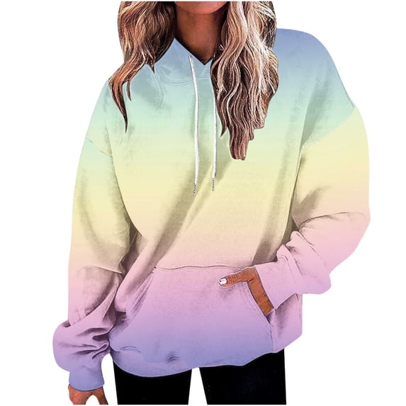 Olyvenn Hoodies for Women 2025 Fall Trendy Gradient Color Drawstring Pullover Tops Casual Loose Oversized Y2k Sweatshirts Pink XXL
