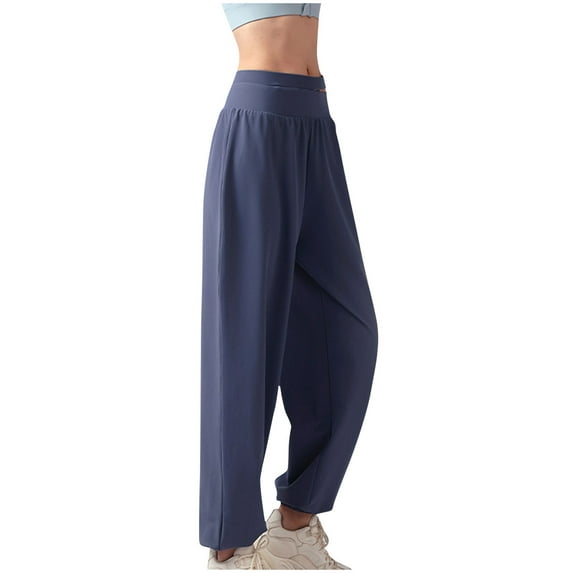 Olyvenn Joggers for Women Pleated High Waist Straight Leg Trendy Bottom Sweatpants Fashion Spring Yoga Workout Joggering Pants Blue 6