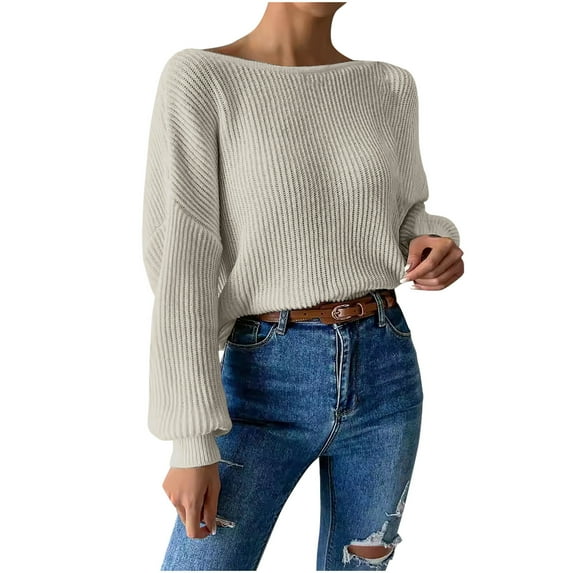 Olyvenn Knit Sweater for Women Long Sleeve Casual Winter Tops Soft Dressy Shirt Women Crewneck Tunic Tops Cozy Warm Pullover Beige S
