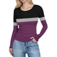 thumbnail image 1 of Olyvenn Knit Tops for Women Ribbed Colorblock Skinny Base Layer Blouses Bodycon Long Sleeve Elastic Casual Fashion T-Shirts Black M, 1 of 7