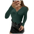 thumbnail image 1 of Olyvenn Knitted Front Knot Sweaters Bottoming Shirt Tops Women's Plus V-Neck Long-Sleeve for Women Blouse Female Leisure Green XL, 1 of 8