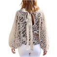 thumbnail image 1 of Olyvenn Lace Blouses for Women Dressy Casual Tunic Tops Loose Fit Crew Neck Lace Long Sleeve Tops Hollowed Pleated Office Work Outfits White XL, 1 of 7