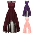 thumbnail image 1 of Olyvenn Lace High-Low Bridesmaid Dresses Women's Floral Sleeveless Lace Splicing Crew Neck Formal Wedding Long Swing Dresses Female Outerwear Purple S, 1 of 9