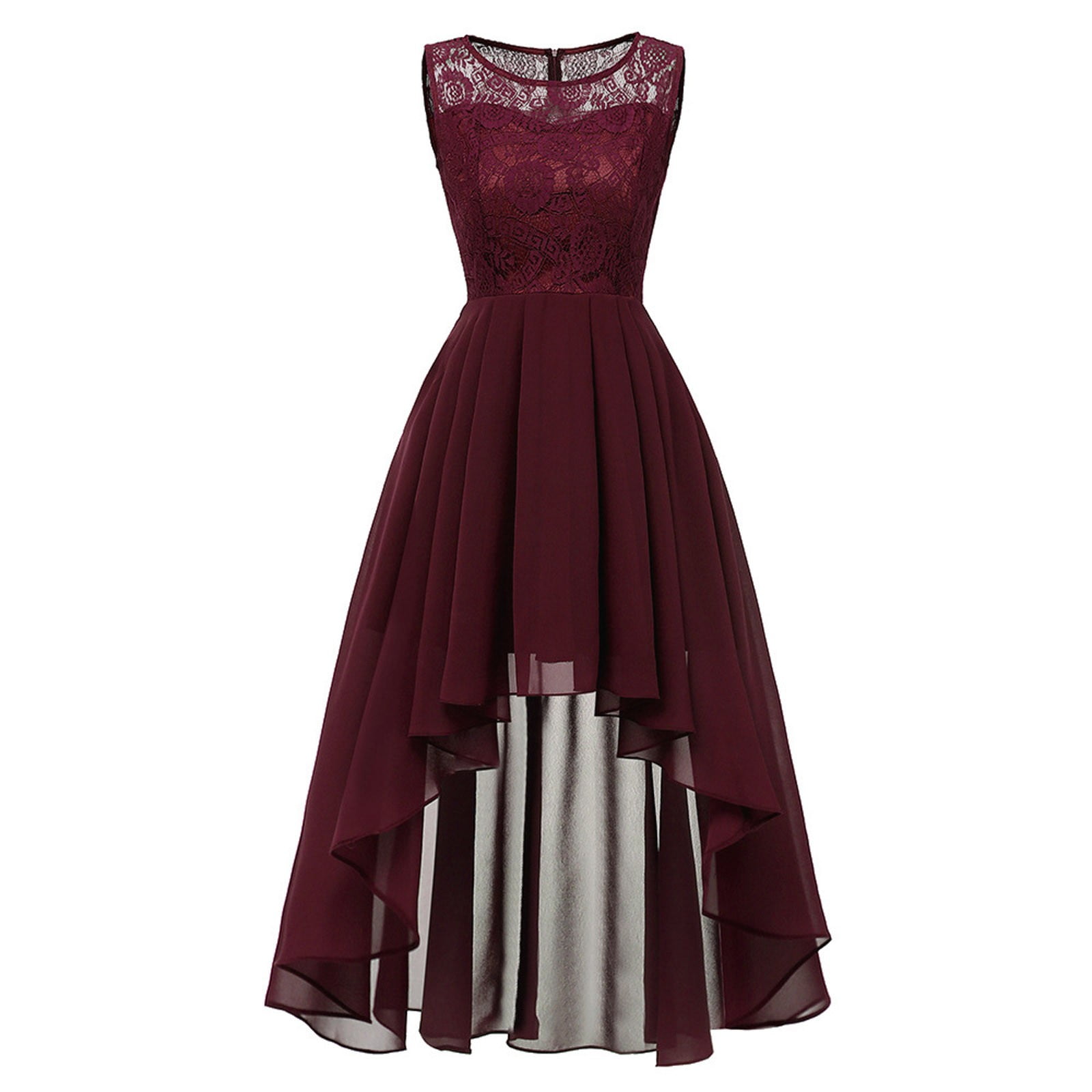 Olyvenn Lace High-Low Bridesmaid Dresses Women's Floral Sleeveless Lace  Splicing Crew Neck Formal Wedding Long Swing Dresses Female Outerwear Wine  L - Walmart.com