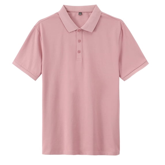 Olyvenn Ladies Classic Short Sleeve Pique Button Collared Shirts Plus Size Tops for Women Summer Lapel Neck Button Drop Shoulder Solid Loose T Shirts Pink 4