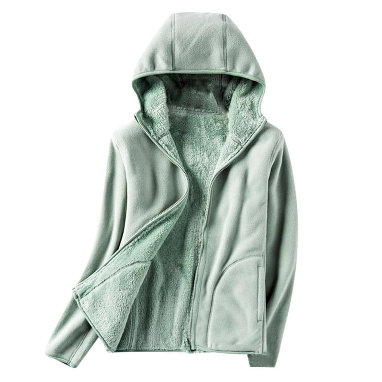 Olyvenn Ladies Fleece Thickened Warm Hooded Reversible Jacket Cold Weather  Thicken Furry Lined Thermal Down Jackets Young Girls Love Mint Green 12 