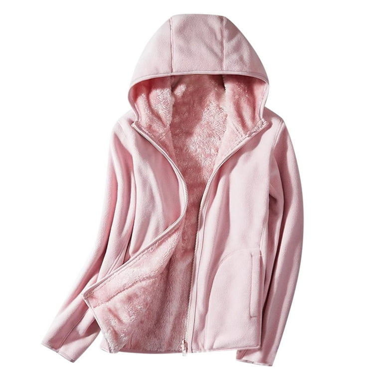 Olyvenn Ladies Fleece Thickened Warm Hooded Reversible Jacket Cold Weather  Thicken Furry Lined Thermal Down Jackets Young Girls Love Pink 10 