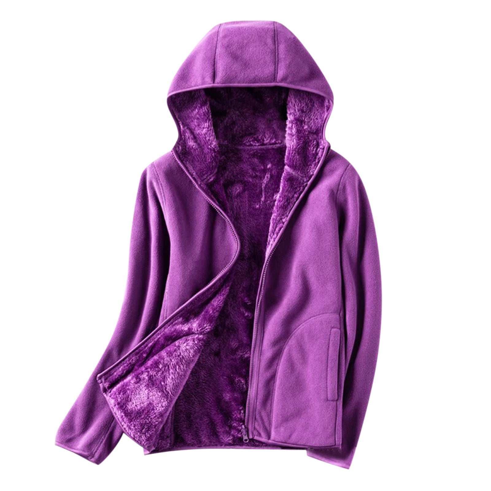 Olyvenn Ladies Fleece Thickened Warm Hooded Reversible Jacket Cold Weather  Thicken Furry Lined Thermal Down Jackets Young Girls Love Purple 14