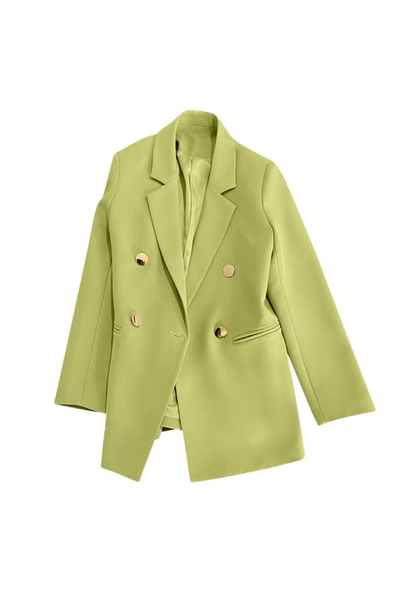 Ladies Long Sleeve Suit Jacket V Neck Loose Casual Blouse Soft Breathable Lightweight Solid Color Vintage Fashion for Office Outdoor Daily Wear Green L