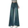 thumbnail image 1 of Olyvenn Ladies' Retro High-Waisted Wide-Leg Jeans Straight-Leg Floor-Length Pants for Spring and Fall Fashion 2025 Blue M, 1 of 7