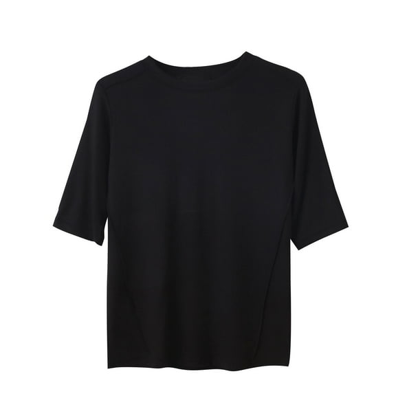 Olyvenn Ladies Short Sleeve Summer T-Shirt Crew Neck Loose Casual T-Shirt Solid Color Soft Comfy Cotton Tshirts Black XL