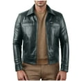 thumbnail image 1 of Olyvenn Leather Jacket for Men - Real Lambskin Vintage Trucker Mens Leather Jackets Lapel Neck Fashion Biker Jacket Green 12, 1 of 6