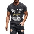 thumbnail image 1 of Olyvenn Letter Graphic T-Shirts for Men and Big Men Cap Sleeve Short Sleeve Blouse Boat Neck Summer Tops Slim Fitness Sports Pocket Shirts Workout BUILT IN THE FIFTIES Print Basic Tees Dark Gray 10, 1 of 9