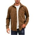 thumbnail image 1 of Olyvenn Lightweight Corduroy Button Down Jacket for Men Long Sleeve Solid Work Shirts Shackets with Pocket Brown 12, 1 of 5