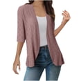 thumbnail image 1 of Olyvenn Lightweight Summer Cardigan for Women Fall Netted Knit Ruffle Tops Short Sleeve Eyelet Kimono Cover Ups Red M, 1 of 6