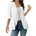 thumbnail image 1 of Olyvenn Lightweight Summer Cardigan for Women Fall Netted Knit Ruffle Tops Short Sleeve Eyelet Kimono Cover Ups White S, 1 of 6