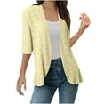 thumbnail image 1 of Olyvenn Lightweight Summer Cardigan for Women Fall Netted Knit Ruffle Tops Short Sleeve Eyelet Kimono Cover Ups Yellow XXL, 1 of 6