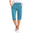 thumbnail image 1 of Olyvenn Linen Bermuda Shorts for Women 2025 Summer Casual Drawstring Elastic Waist Beach Vacation Knee Length Long Shorts Blue XL, 1 of 7