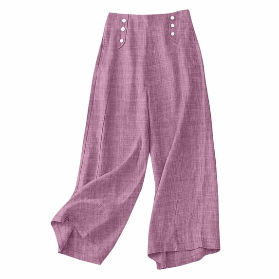 Olyvenn Linen Pants for Women Loose High Waisted Palazzo Pants Belted Wide Leg Trousers with Pockets Summer Beach Trousers Pink M