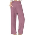 thumbnail image 1 of Olyvenn Linen Pants for Women Loose High Waisted Palazzo Pants Belted Wide Leg Trousers with Pockets Summer Beach Trousers Pink XXL, 1 of 8