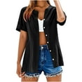 thumbnail image 1 of Olyvenn Linen Shirts for Women 2025 Gauze Short Sleeve V Neck Button Loose Fit Blouses Vacation Dress Casual Tunic Tops Black S, 1 of 7