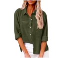 thumbnail image 1 of Olyvenn Linen Shirts for Women 2025 Summer Long Sleeve Lapel Button Down Shirt Lightweight Gauze Tops Loose Casual Blouses Clothes Army Green M, 1 of 5