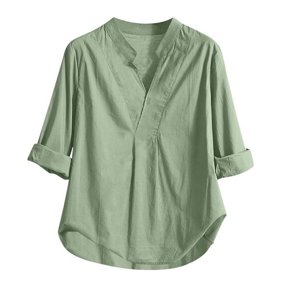 Olyvenn Linen Shirts for Women 3/4 Sleeve Plus Size Summer Tops 2025 Lightweight Loose Fit Casual Beach Vacation Clothes Mint Green XL