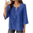 thumbnail image 1 of Olyvenn Linen Shirts for Women Summer 3/4 Sleeve V-Neck Lace Tunic Tops Casual Pullover Loose Blouse Trendy Dressy Shirts 2025 Navy M, 1 of 9