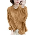 thumbnail image 1 of Olyvenn Linen Shirts for Women Summer Casual Long Sleeve Ruffle Collar Blouse Cute Plus Size Loose Comfy Flowy Beach Tops 2025 Orange M, 1 of 3