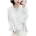 thumbnail image 1 of Olyvenn Linen Shirts for Women Summer Casual Long Sleeve Ruffle Collar Blouse Cute Plus Size Loose Comfy Flowy Beach Tops 2025 White XXL, 1 of 3