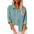 thumbnail image 1 of Olyvenn Linen Shirts for Women Summer Long Sleeve Lapel Collared Button Down Shirt Lightweight Gauze Tops Loose Casual Blouses Clothes Sky Blue XXXL, 1 of 7