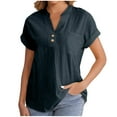 thumbnail image 1 of Olyvenn Linen Shirts for Women Summmer Vcation Lightweight Casual Short Sleeve Henley Tops Beach Relax Fit Tunic Blouse Dark Blue S, 1 of 7