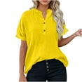 thumbnail image 1 of Olyvenn Linen Shirts for Women Trendy 2025 Plus Size Short Sleeve Button V Neck Summer Tops Casual Oversized Tshirt Blouses Yellow XXXXL, 1 of 5