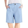 thumbnail image 1 of Olyvenn Linen Shorts for Women Button High Waisted Knee Length Bermuda Shorts Casual Soft Beach Long Short with Pockets Light Blue XXL, 1 of 4