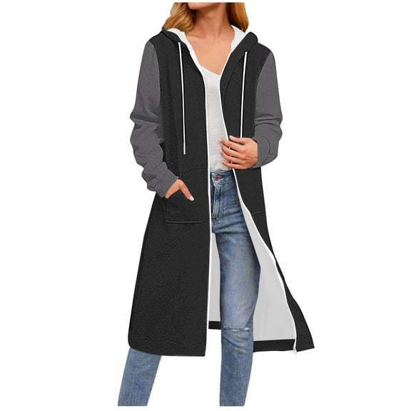 Olyvenn Long Hoodies for Women Zip Up Plus Size Long Sleeve Sweatshirts Oversized Dressy Casual Jacket Coat with Pockets Black L