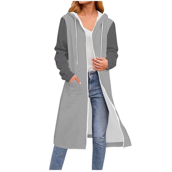 Olyvenn Long Hoodies for Women Zip Up Plus Size Long Sleeve Sweatshirts Oversized Dressy Casual Jacket Coat with Pockets Gray XL