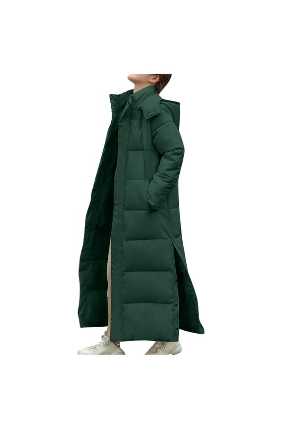 Olyvenn Long Puffer Coat Women Ankle Length Parka Long Down Jacket 2025 Thermal Puffer Trendy Jacket Thick Warm Quilted Coat Green L