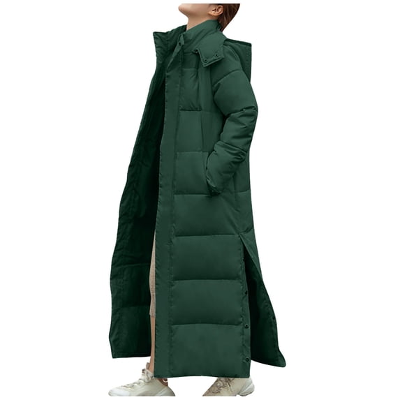 Olyvenn Long Puffer Coat Women Ankle Length Parka Long Down Jacket 2025 Thermal Puffer Trendy Jacket Thick Warm Quilted Coat Green XXXL