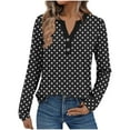 thumbnail image 1 of Olyvenn Long Sleeve Fall Fashion Blouses and Tops for Women Dressy Casual Cute Polka Dot Print V Neck T-Shirts Office Wear Black L, 1 of 5