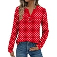 thumbnail image 1 of Olyvenn Long Sleeve Fall Fashion Blouses and Tops for Women Dressy Casual Cute Polka Dot Print V Neck T-Shirts Office Wear Red XXL, 1 of 5