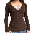 thumbnail image 1 of Olyvenn Long Sleeve Grunge Tees Shirts for Women Lace Patchwork Gothic Y2K Tops Fairycore Vintage Slim Fit Girl T Shirts Coffee L, 1 of 5