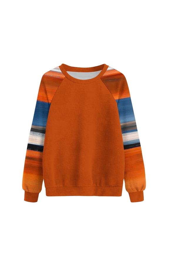 Long Sleeve Shirts for Women Color Block Raglan Tops Casual Crewneck Basic Tees Fall Fashion Clothes 2025 Orange S
