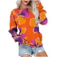 thumbnail image 1 of Olyvenn Long Sleeve Sweatshirts for Women 2025 Crew Neck Casual Womens Fall Tops Color Block Floral Print Top Pullover with Pocket Orange L, 1 of 6
