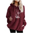 thumbnail image 1 of Olyvenn Long Sleeve Tops for Women 2025 Fall Winter Drawstring Hooded Sherpa Fleece Sweatshirts Flower Graphic Warm Shirts Wine S, 1 of 4